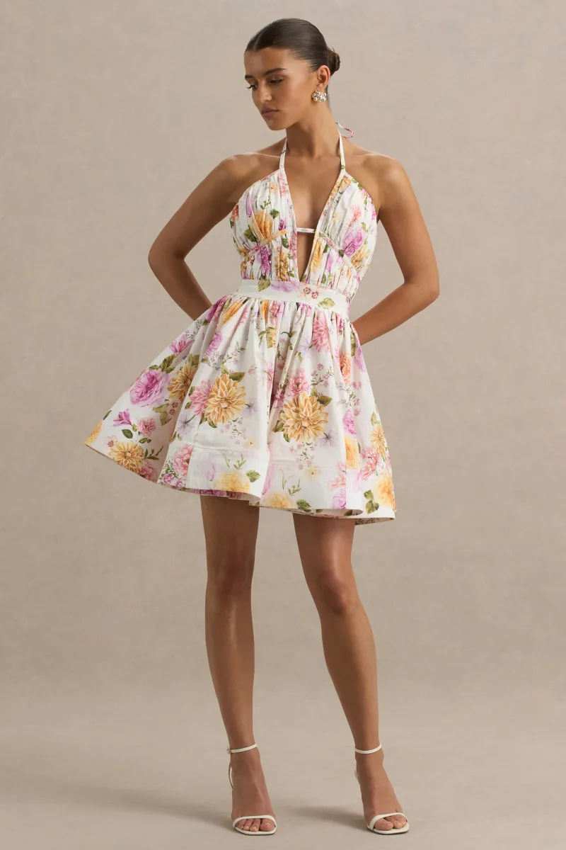 Kasey | Vestido corto con escote pronunciado y falda tipo skater de estampado floral - Imagen 5