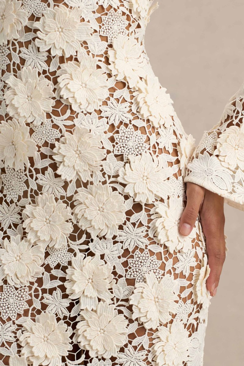 Viper | Vestido largo de Encaje Crema con Mangas Largas - Imagen 8