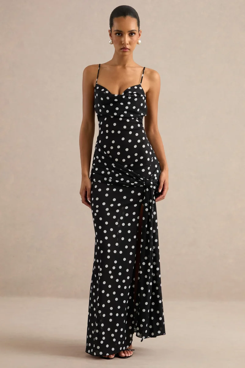 Virtue | Vestido largo transparente de lunares negros y blancos - Imagen 6