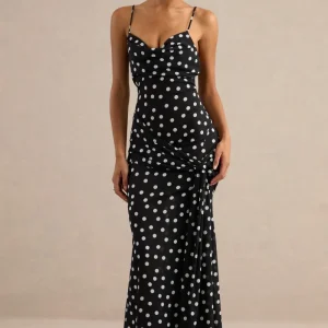 Virtue | Vestido largo transparente de lunares negros y blancos