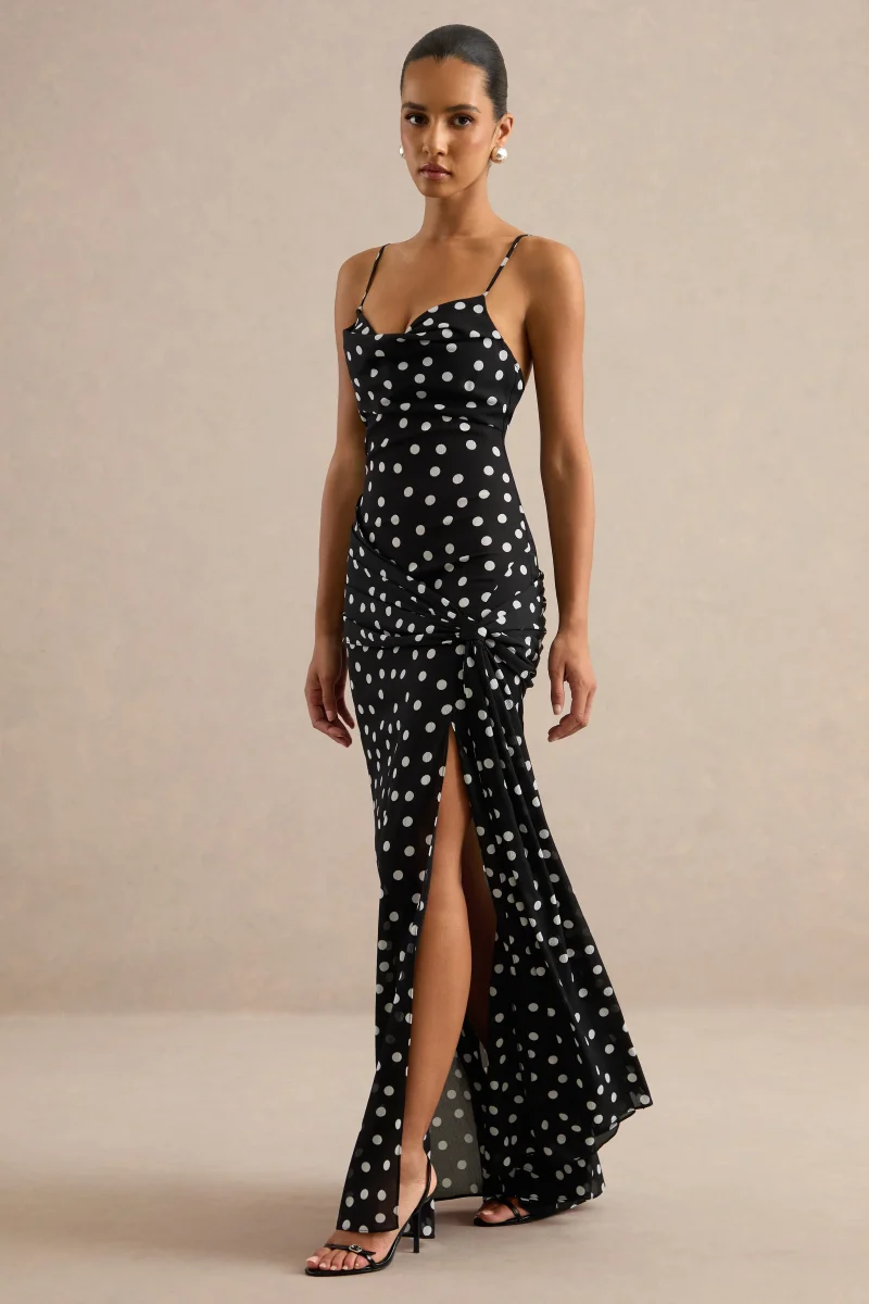 Virtue | Vestido largo transparente de lunares negros y blancos - Imagen 4