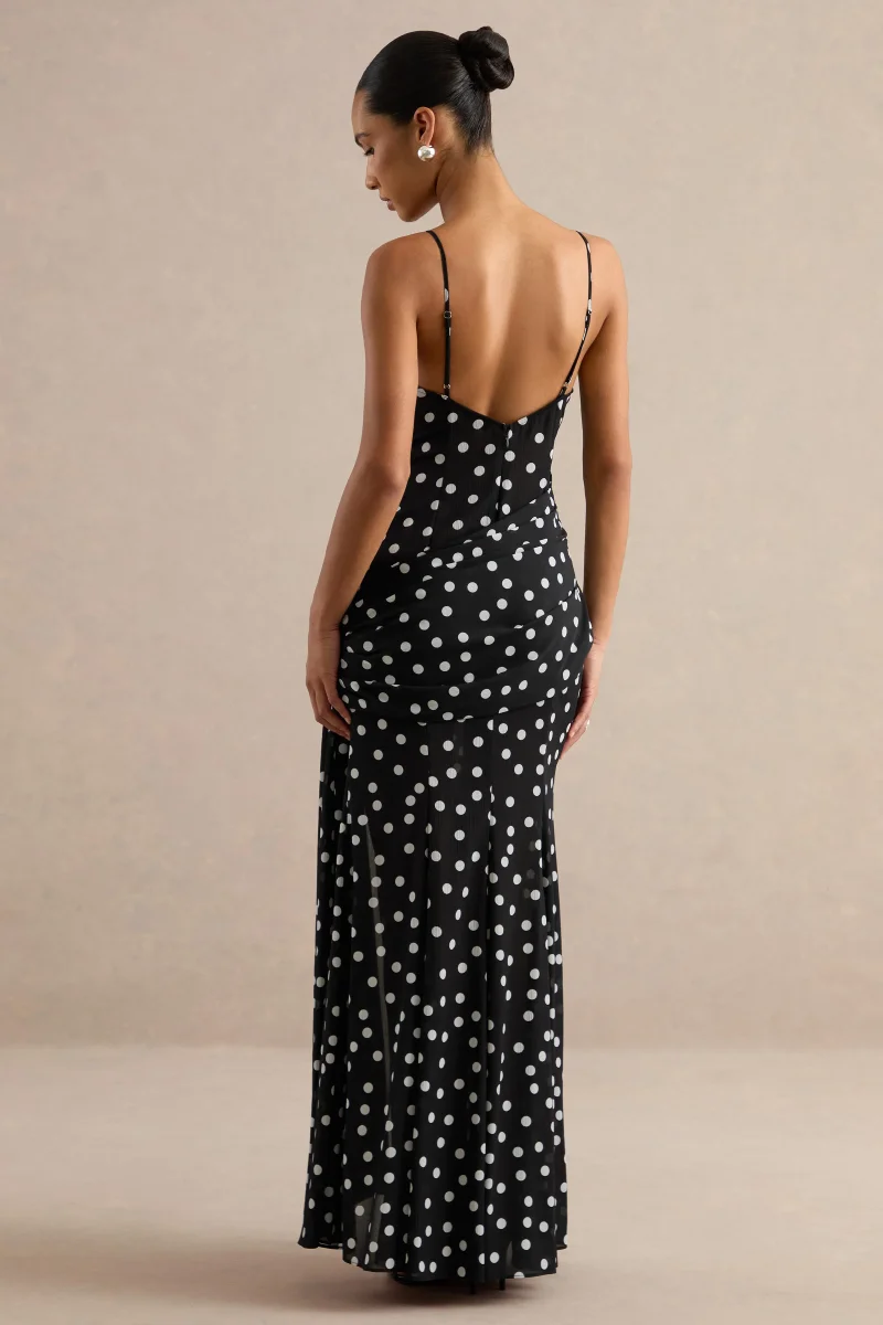 Virtue | Vestido largo transparente de lunares negros y blancos - Imagen 3