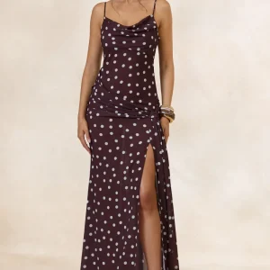 Virtue | Vestido largo transparente de lunares marrones y blancos