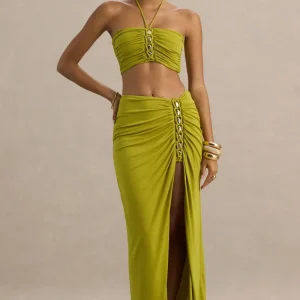 Coastline | Falda larga verde con detalles dorados