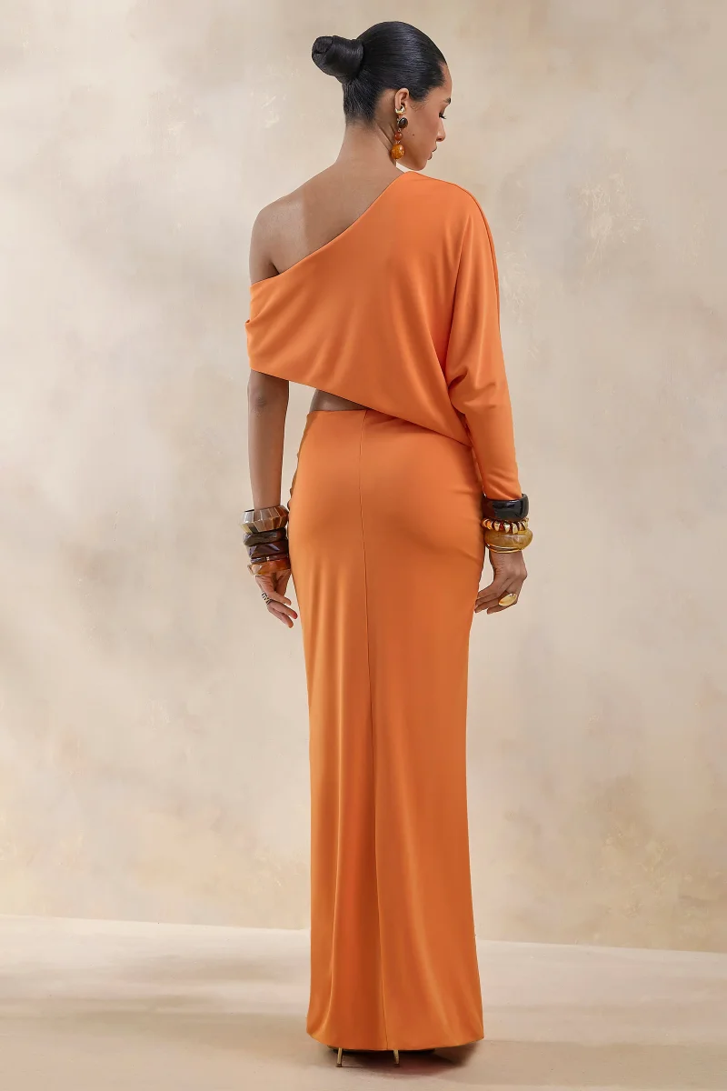 Marlena | Falda naranja con detalle de cintura retorcida y abertura - Imagen 3