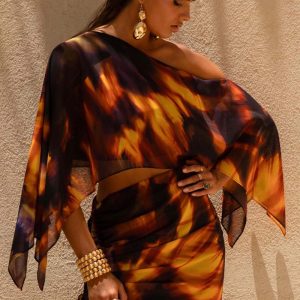Elysia | Top asimétrico de chiffon con estampado degradado