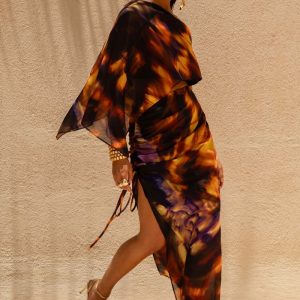 Nadine | Falda larga de chiffon con abertura con Cordón ajustable degradada