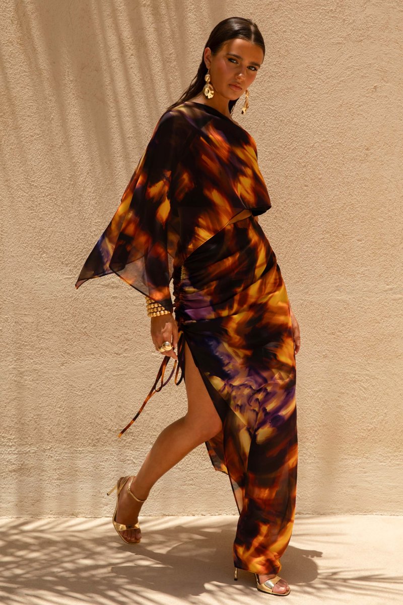 Nadine | Falda larga de chiffon con abertura con Cordón ajustable degradada