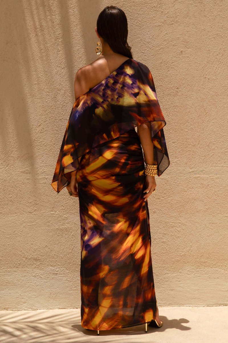 Nadine | Falda larga de chiffon con abertura con Cordón ajustable degradada - Imagen 3