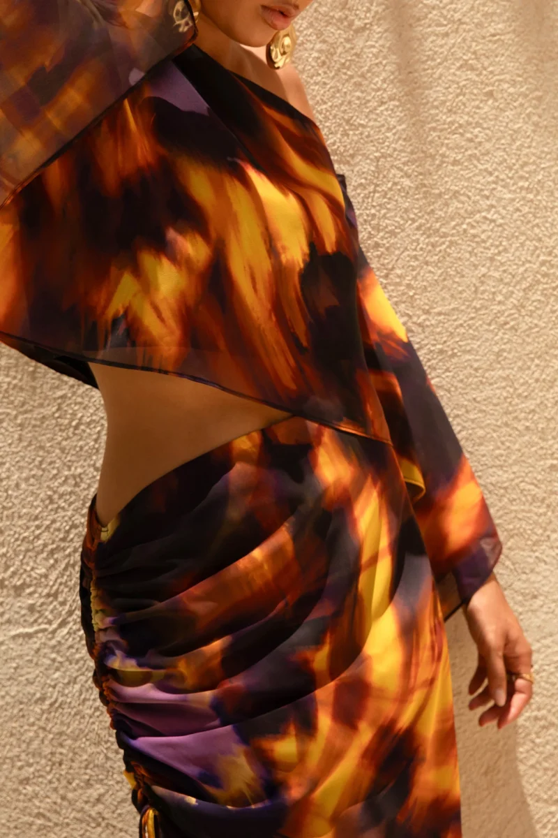 Nadine | Falda larga de chiffon con abertura con Cordón ajustable degradada - Imagen 4