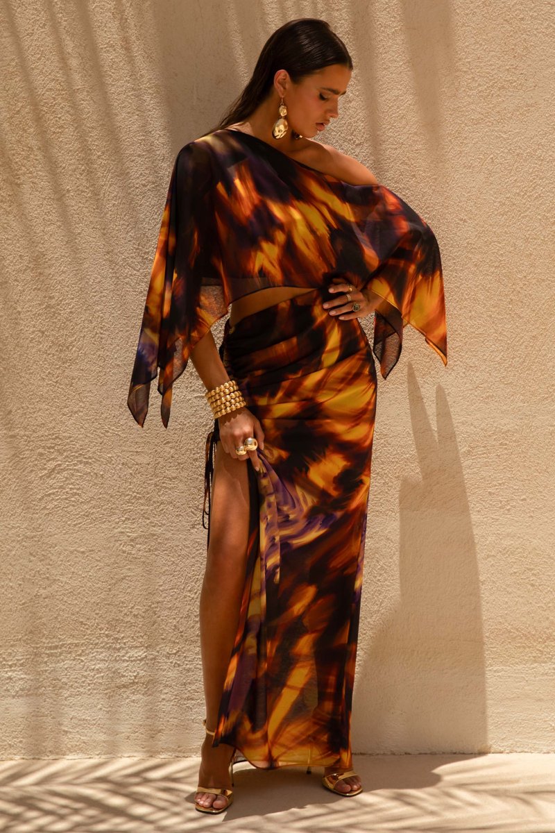 Nadine | Falda larga de chiffon con abertura con Cordón ajustable degradada - Imagen 5