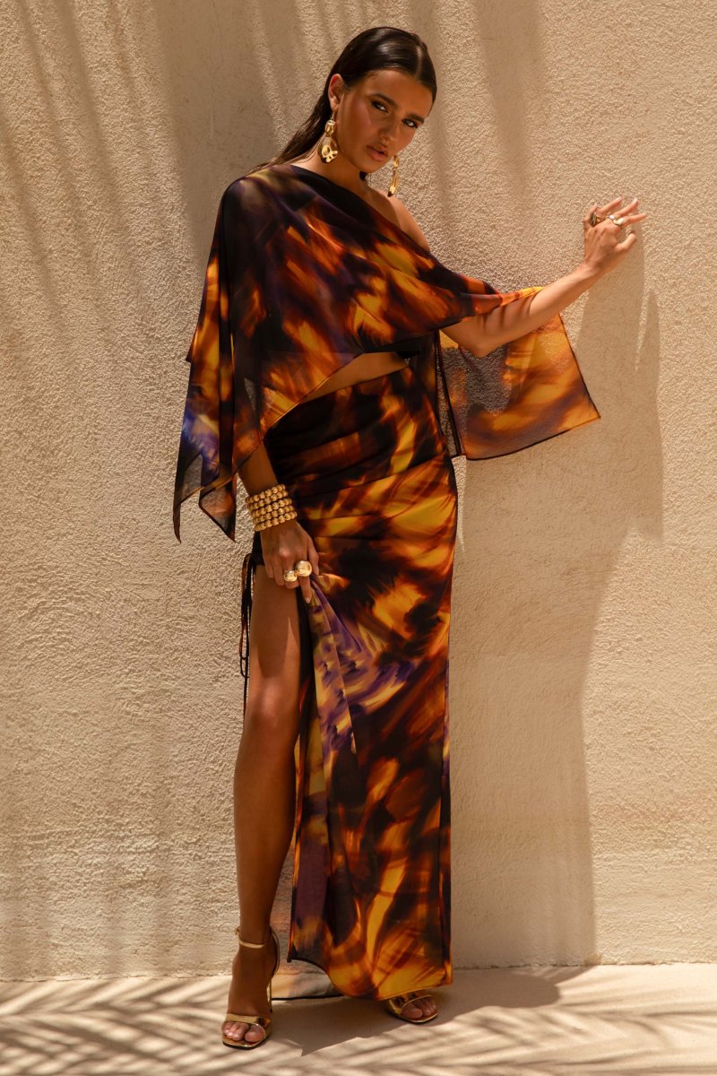 Nadine | Falda larga de chiffon con abertura con Cordón ajustable degradada - Imagen 6