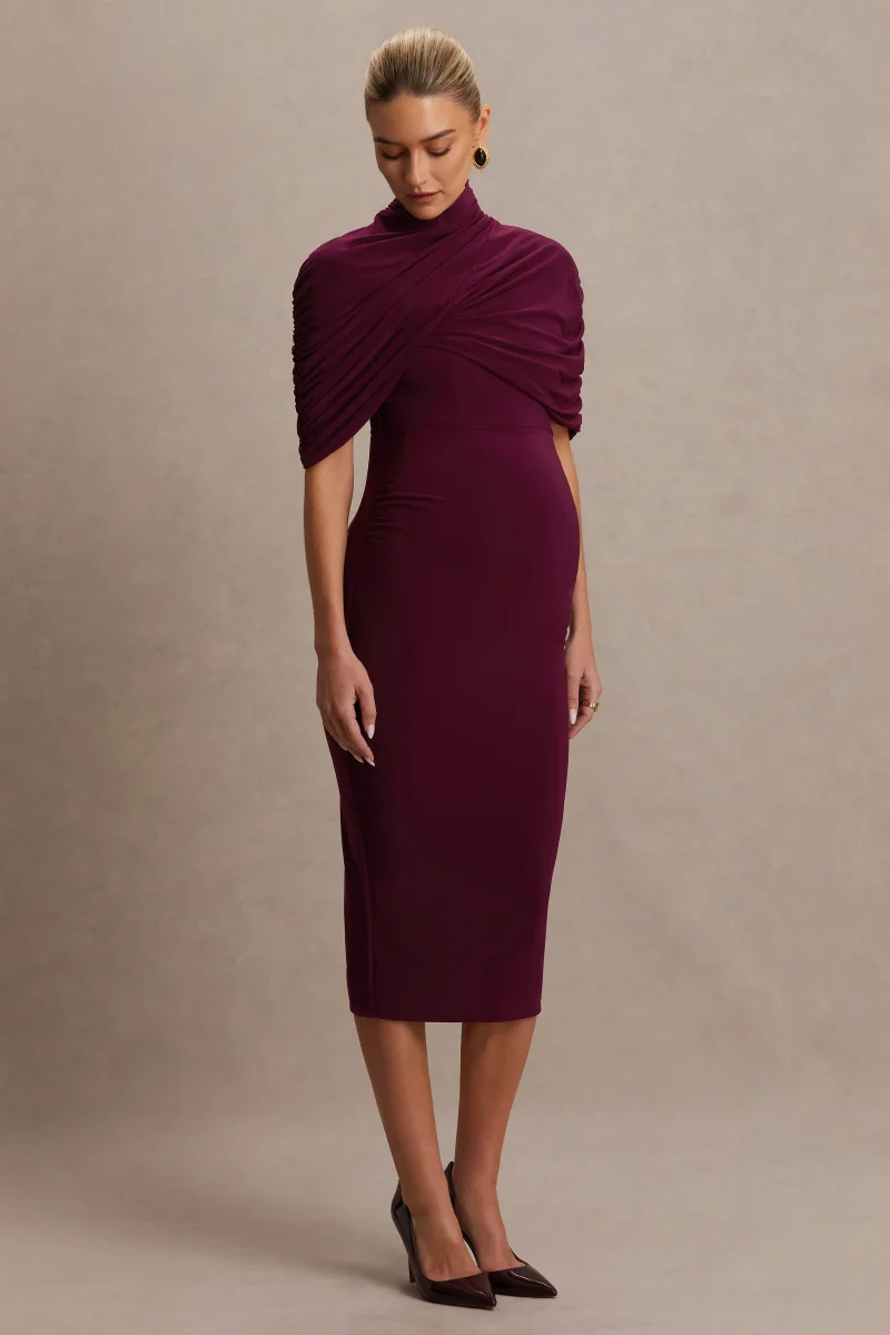 Augustina | Vestido Midi Premamá Burdeos con Capa - Imagen 6