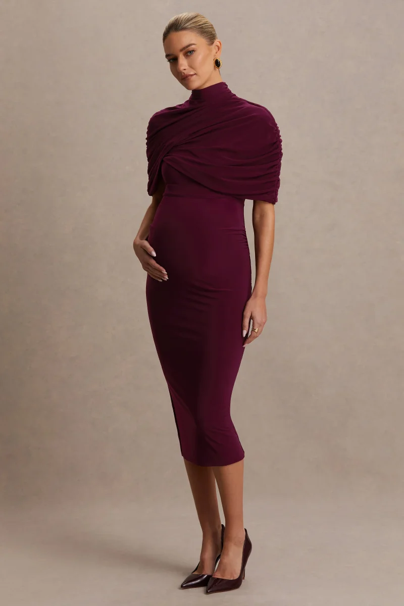 Augustina | Vestido Midi Premamá Burdeos con Capa