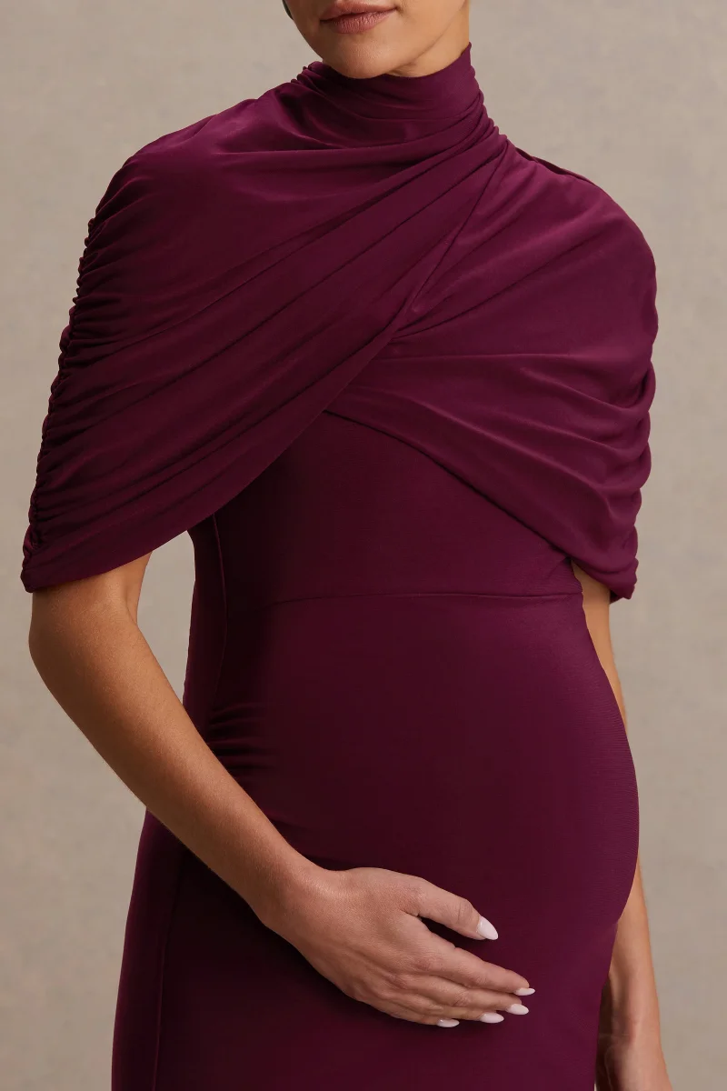 Augustina | Vestido Midi Premamá Burdeos con Capa - Imagen 4