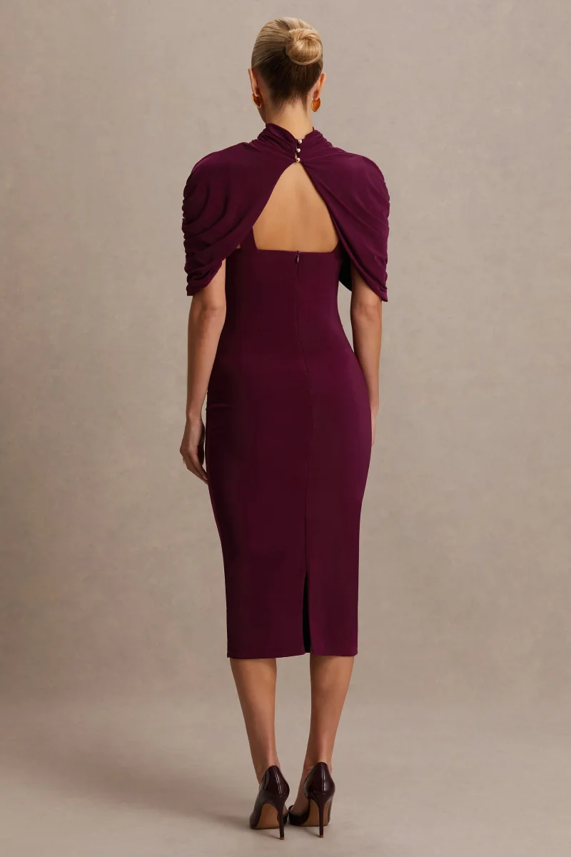 Augustina | Vestido Midi Premamá Burdeos con Capa - Imagen 3