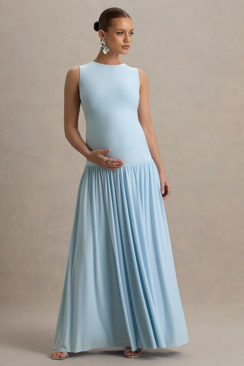 Outline | Vestido largo Premamá Azul cielo con Falda Drapeada - Imagen 6