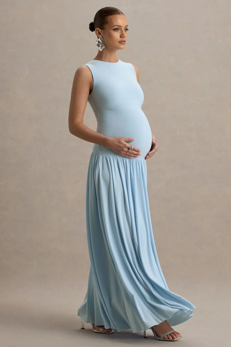 Outline | Vestido largo Premamá Azul cielo con Falda Drapeada - Imagen 5
