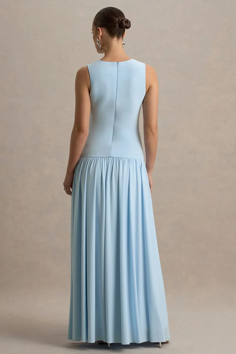 Outline | Vestido largo Premamá Azul cielo con Falda Drapeada - Imagen 3