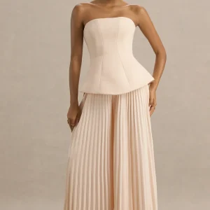 Feeling Good | Mono largo en crema con escote bandeau y pantalon plisado