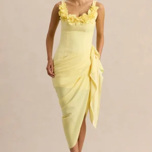 Letitia | Vestido Midi Limón de Escote Redondo Cruzado