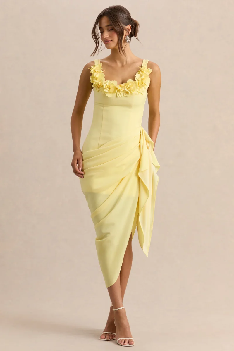 Letitia | Vestido Midi Limón de Escote Redondo Cruzado