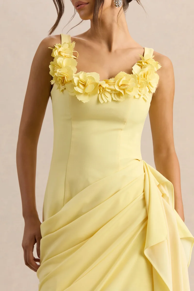 Letitia | Vestido Midi Limón de Escote Redondo Cruzado - Imagen 6