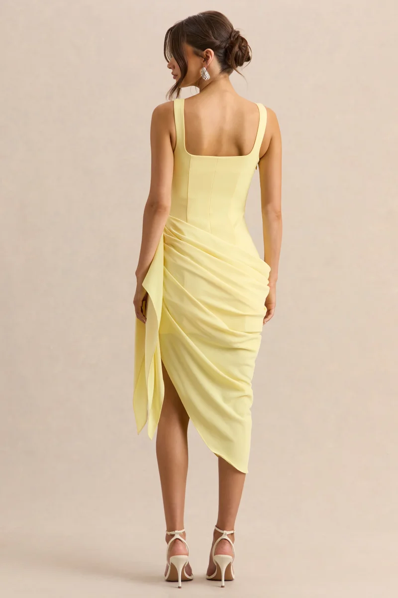 Letitia | Vestido Midi Limón de Escote Redondo Cruzado - Imagen 3