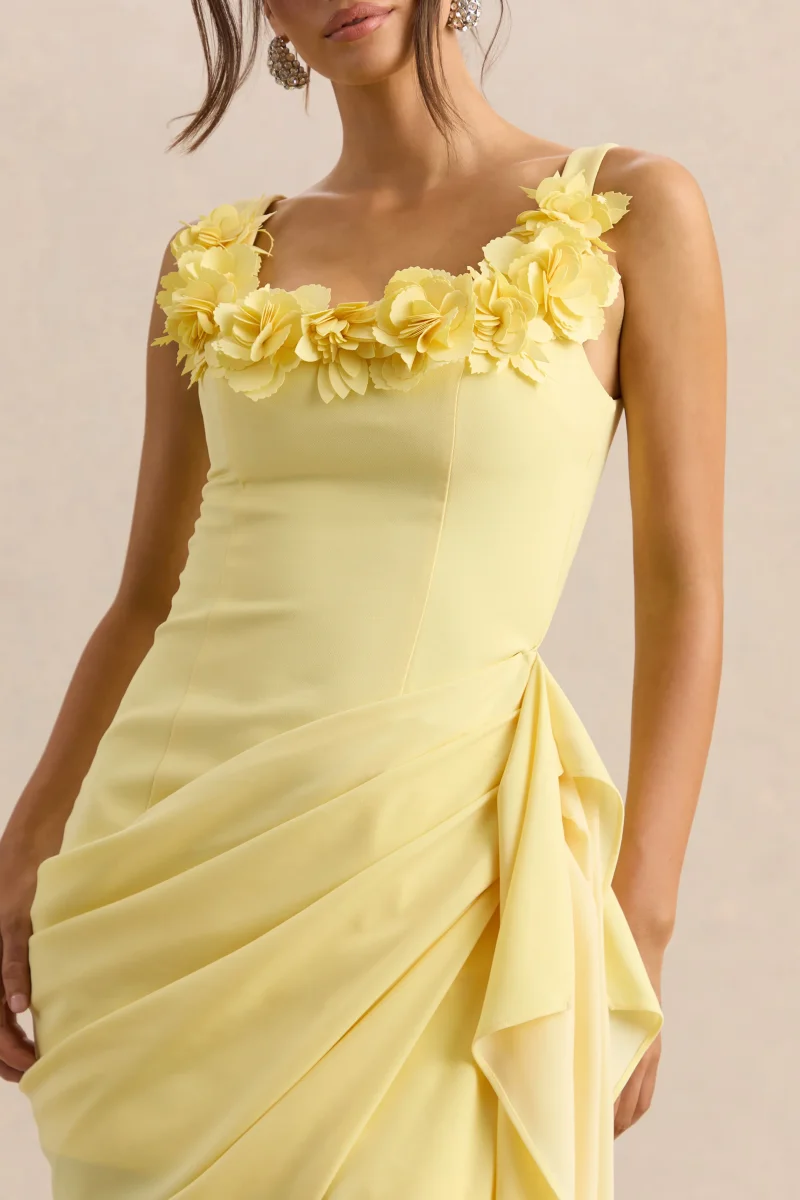 Letitia | Vestido Midi Limón de Escote Redondo Cruzado - Imagen 8