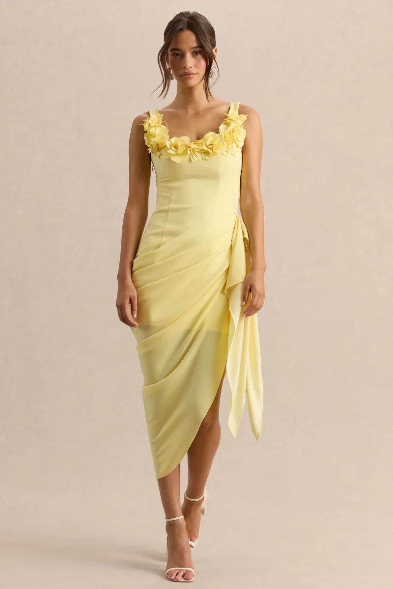 Letitia | Vestido Midi Limón de Escote Redondo Cruzado - Imagen 5
