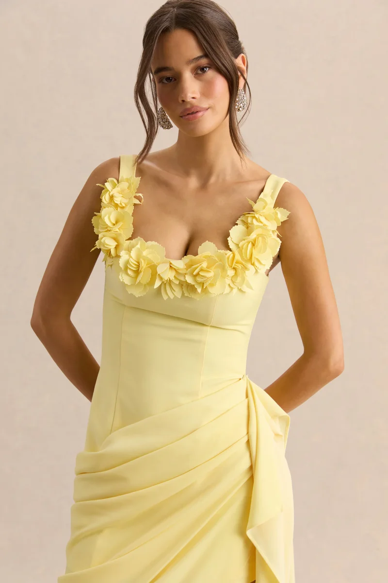 Letitia | Vestido Midi Limón de Escote Redondo Cruzado - Imagen 4