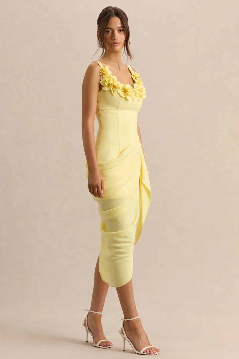 Letitia | Vestido Midi Limón de Escote Redondo Cruzado - Imagen 7