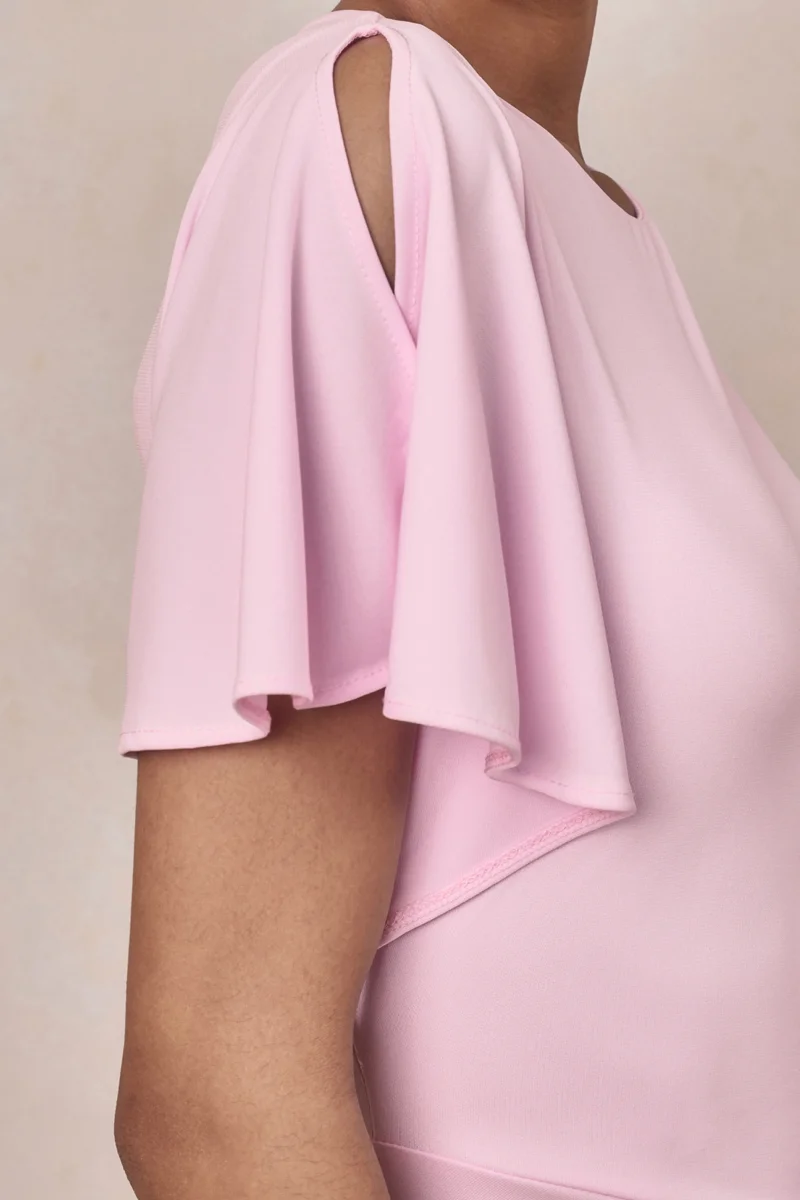 Grandeur | Vestido largo Rosa Pálido con Cuello Alto y Fruncido - Imagen 7