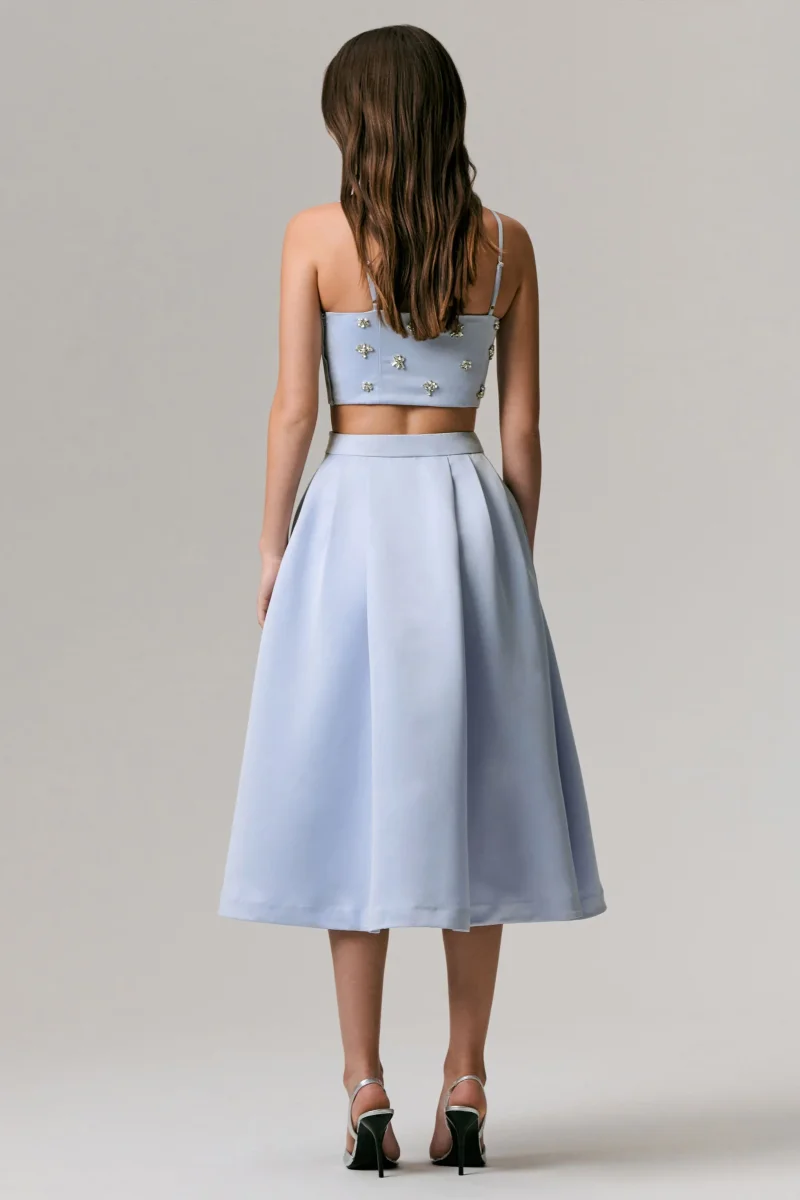 Iris | Falda Midi plisada de saten azul - Imagen 4