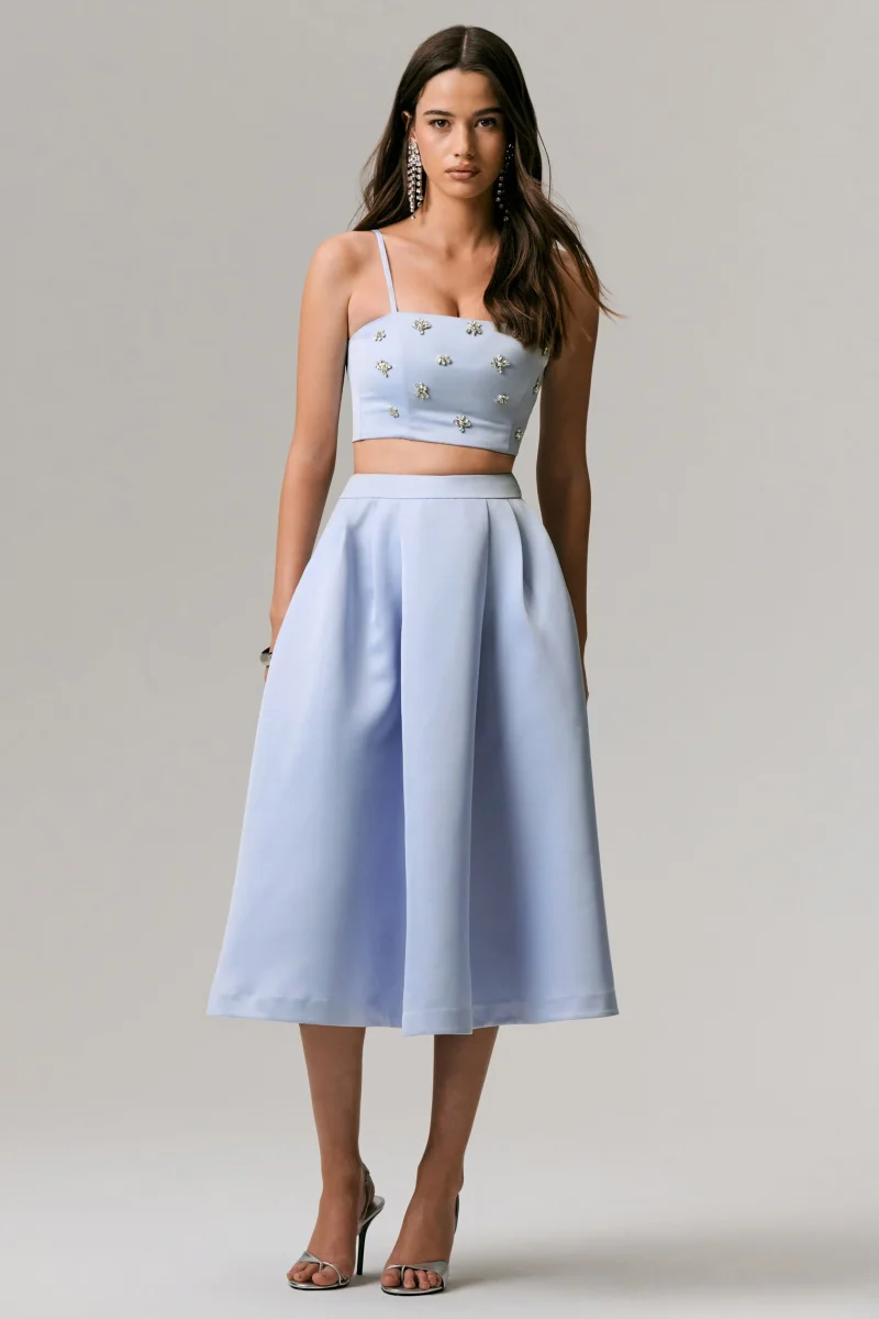 Iris | Falda Midi plisada de saten azul - Imagen 5