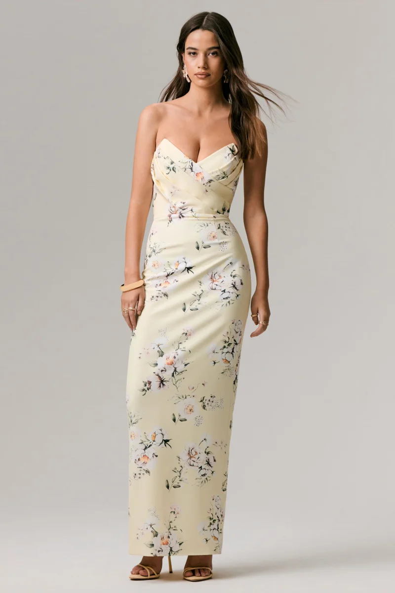 Fierce | Vestido Largo asimétrico con fruncidos y estampado limón - Imagen 7