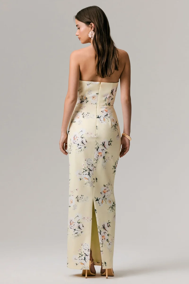 Fierce | Vestido Largo asimétrico con fruncidos y estampado limón - Imagen 3
