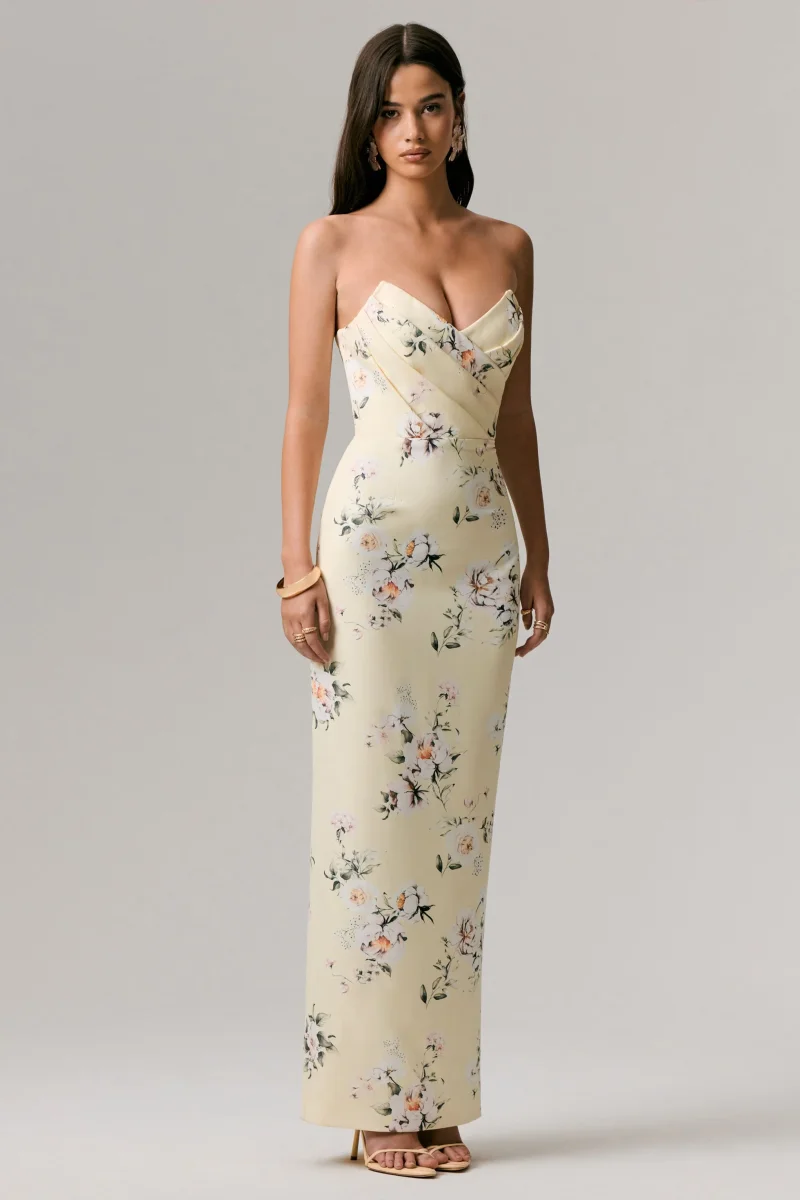 Fierce | Vestido Largo asimétrico con fruncidos y estampado limón - Imagen 5