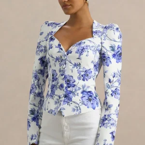 Olympia | Top con escote corazón y mangas largas de estampado floral