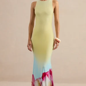 Marlo | Vestido Largo Amarillo Ombré Con Estampado De Lirios