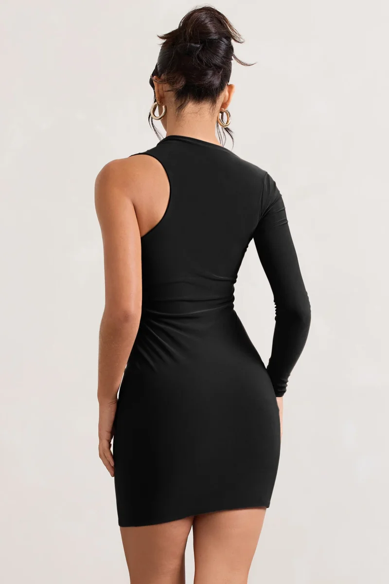 Siren | Vestido corto Bodycon Asimétrico Negro - Imagen 3