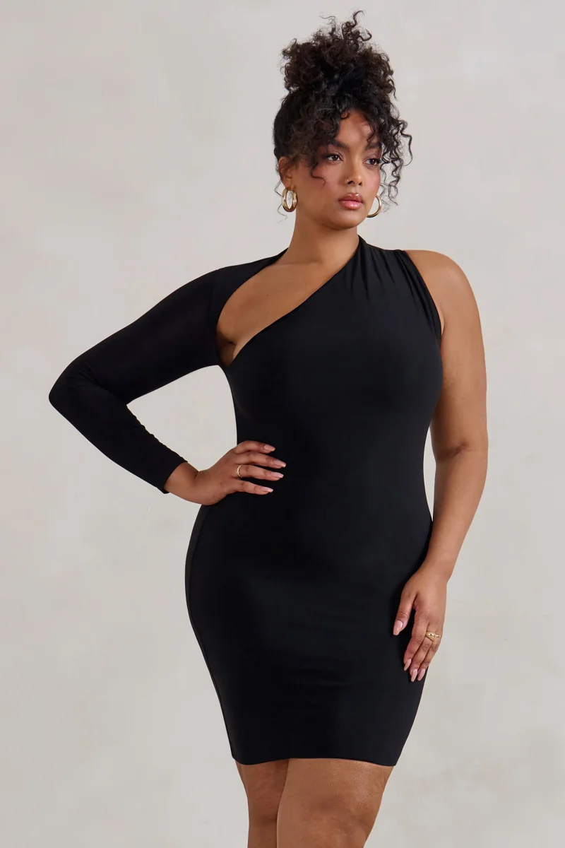 Siren | Vestido corto Bodycon Asimétrico Negro - Imagen 7
