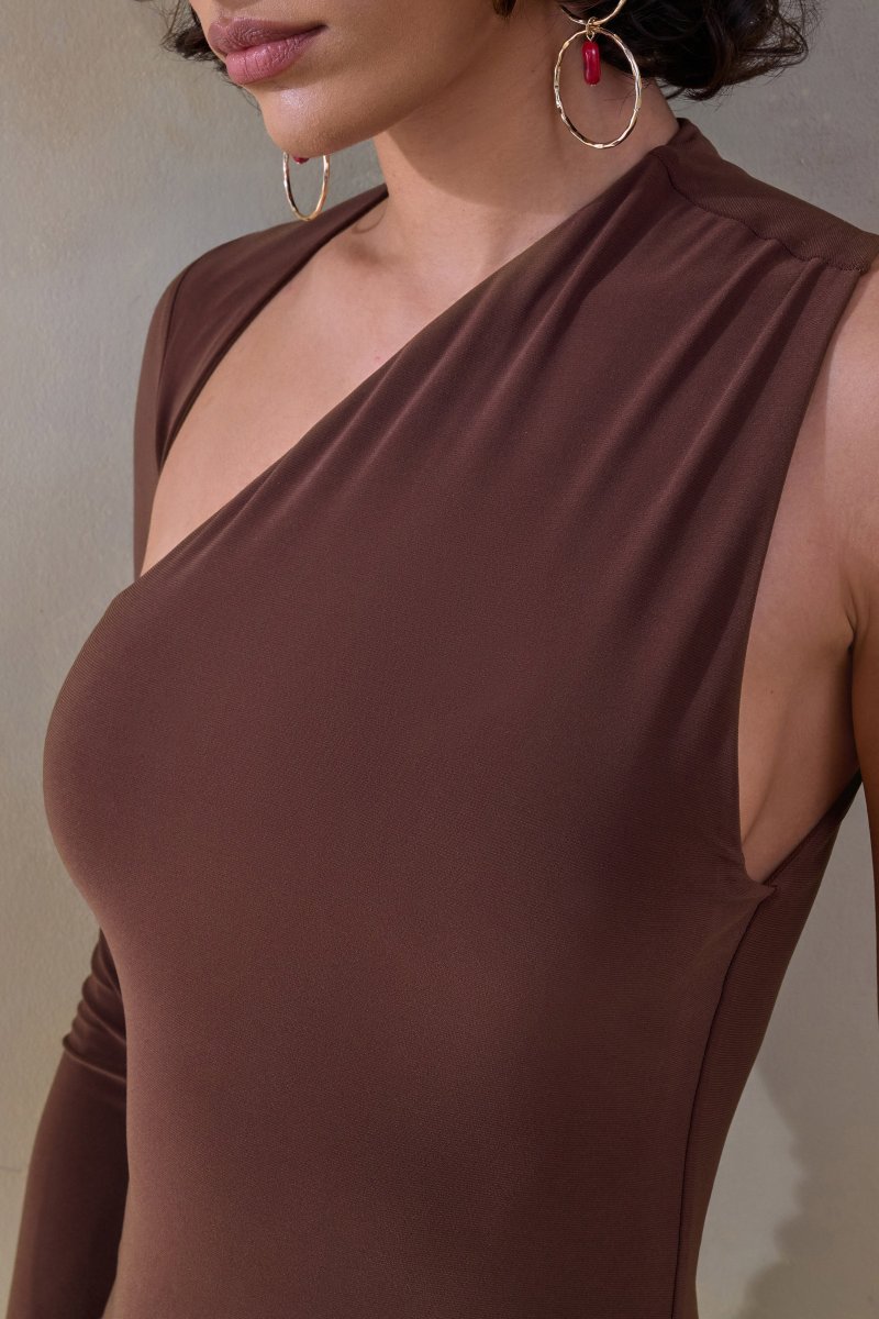 Siren | Vestido corto marrón Bodycon de un solo hombro - Imagen 8