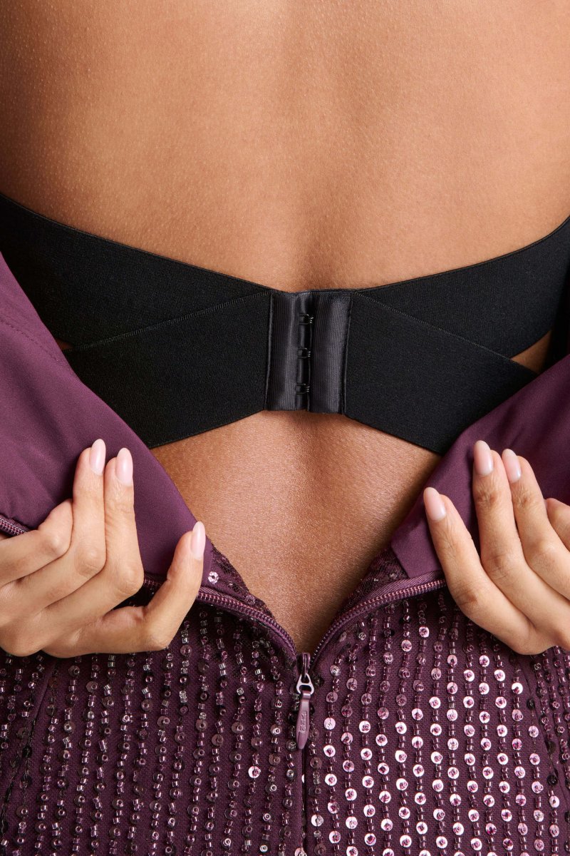Luciana | Vestid Largo Bandeau Burdeos con Lentejuelas adornadas - Imagen 8