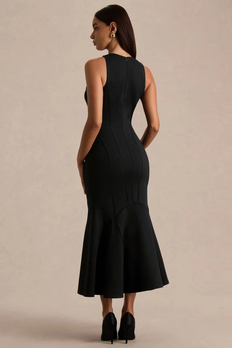 Sally | Vestido Midi Negro Con Cuello Redondo Y Talle Bajo - Imagen 3