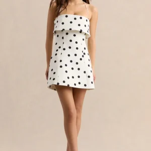 Nelly | Blanco y Negro Lunares Escote Cuadrado Vestido Corto