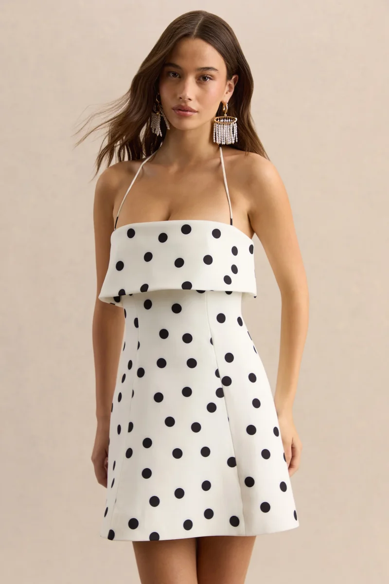 Nelly | Blanco y Negro Lunares Escote Cuadrado Vestido Corto - Imagen 4