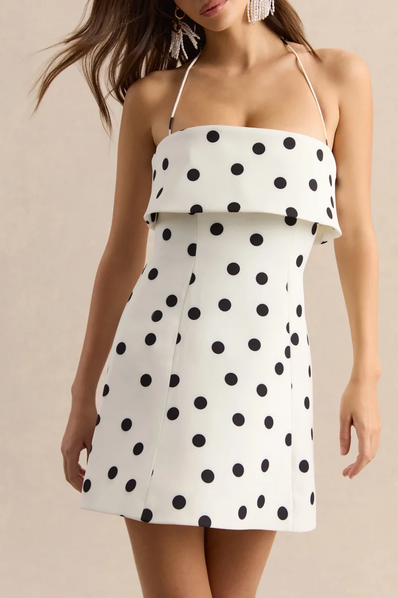 Nelly | Blanco y Negro Lunares Escote Cuadrado Vestido Corto - Imagen 9