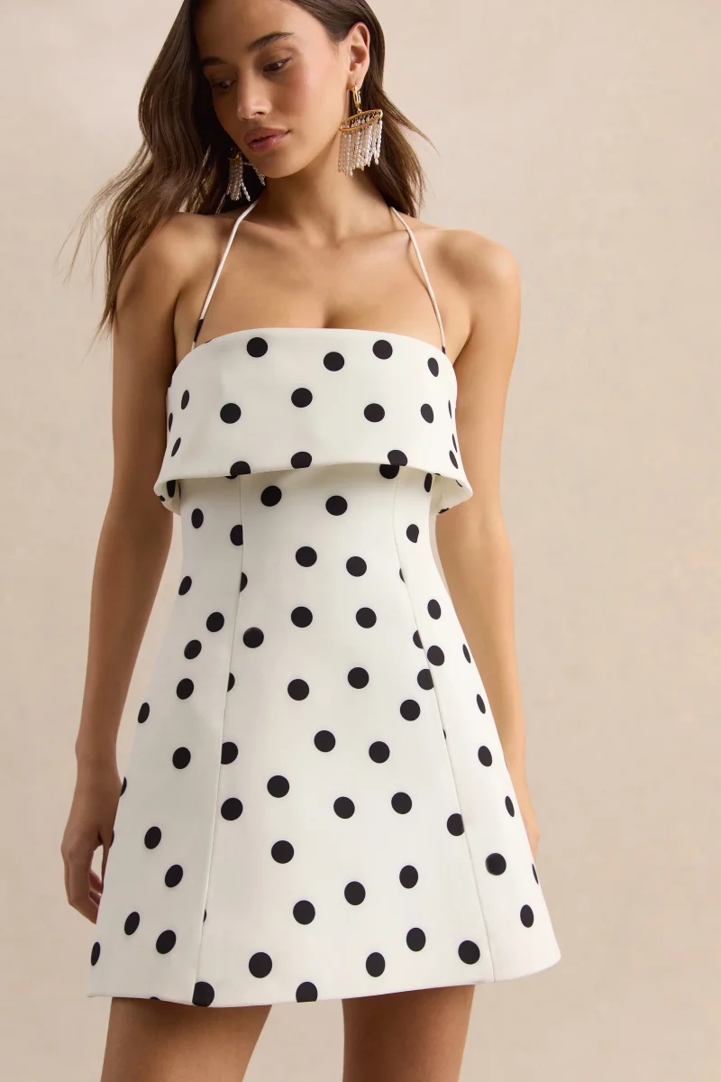 Nelly | Blanco y Negro Lunares Escote Cuadrado Vestido Corto - Imagen 5