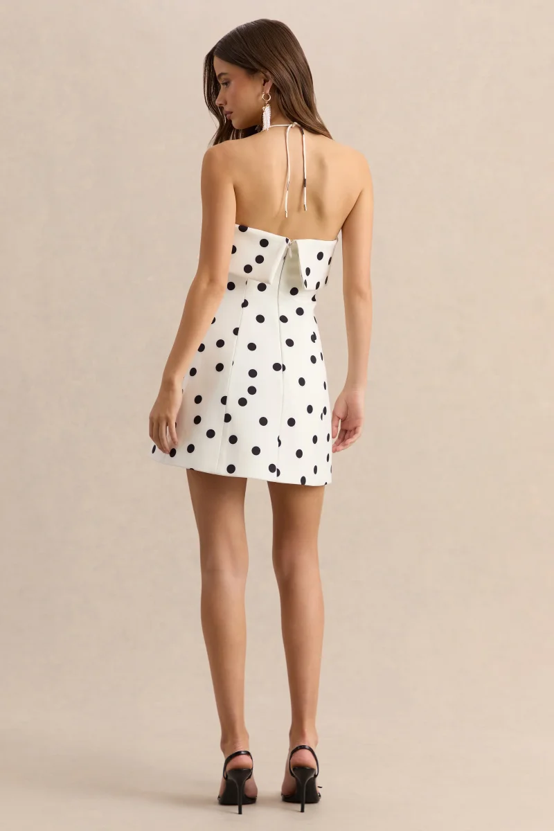 Nelly | Blanco y Negro Lunares Escote Cuadrado Vestido Corto - Imagen 3